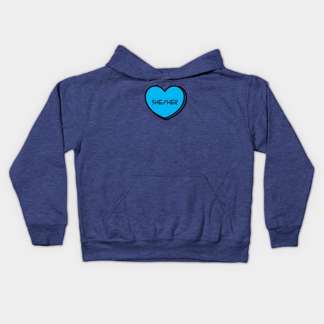 Pronoun She/Her Conversation Heart in Blue Kids Hoodie by Art Additive